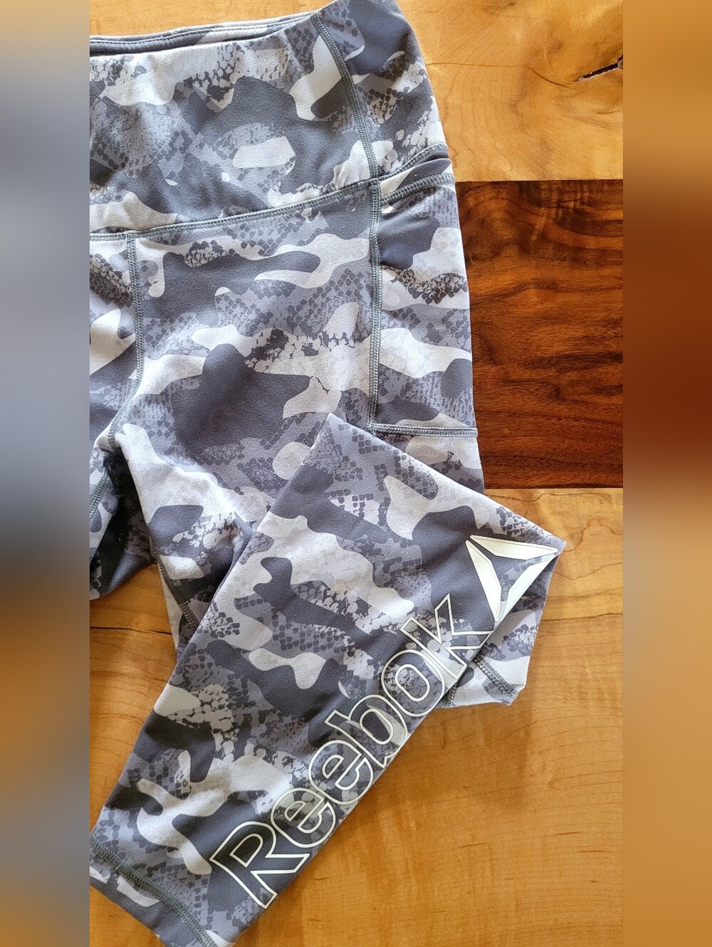 Reebok Gray and White Camo Leggings with Logo
